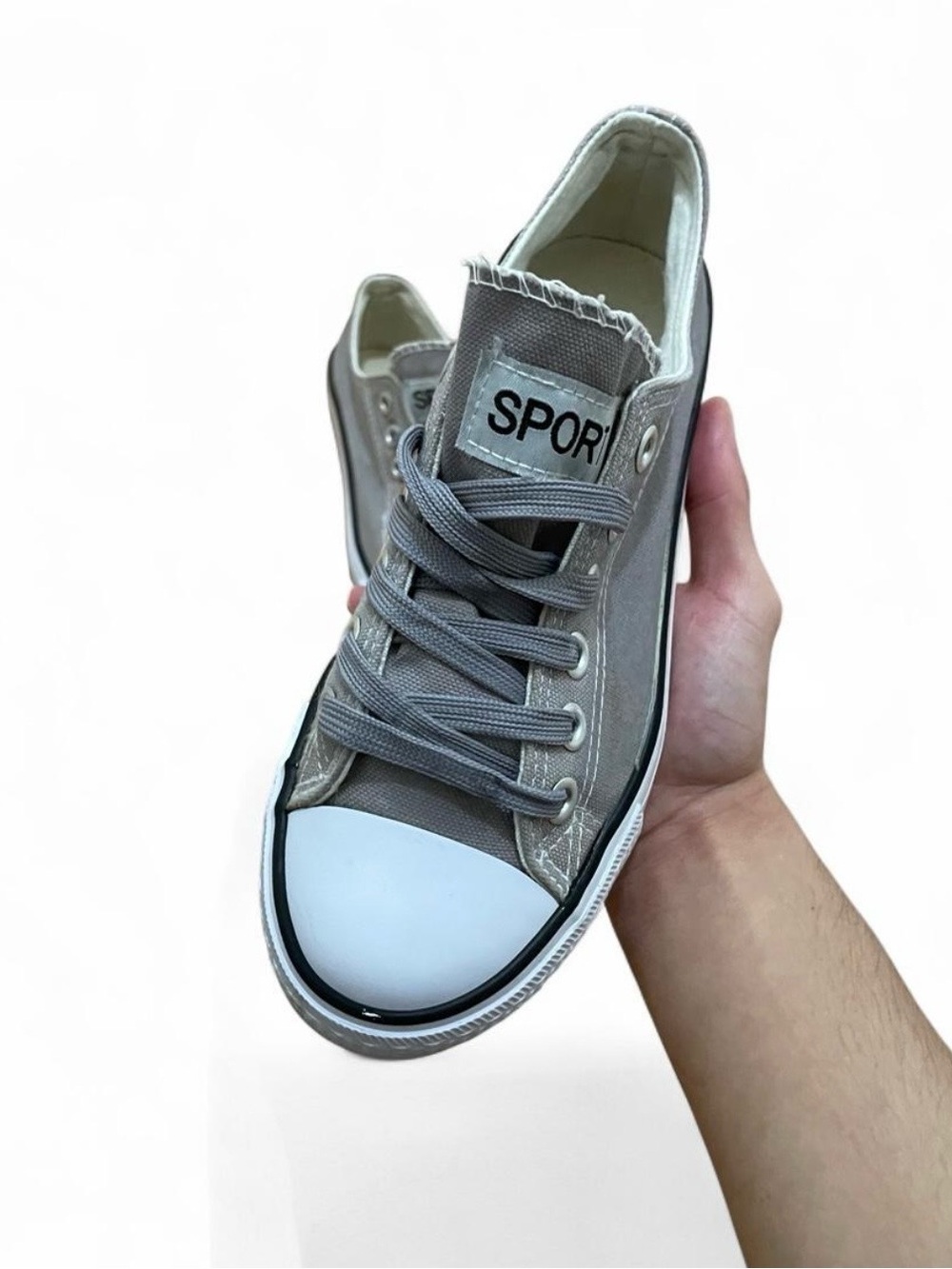 Sporto Gray Low-Top Canvas Sneakers with White Toe Cap
